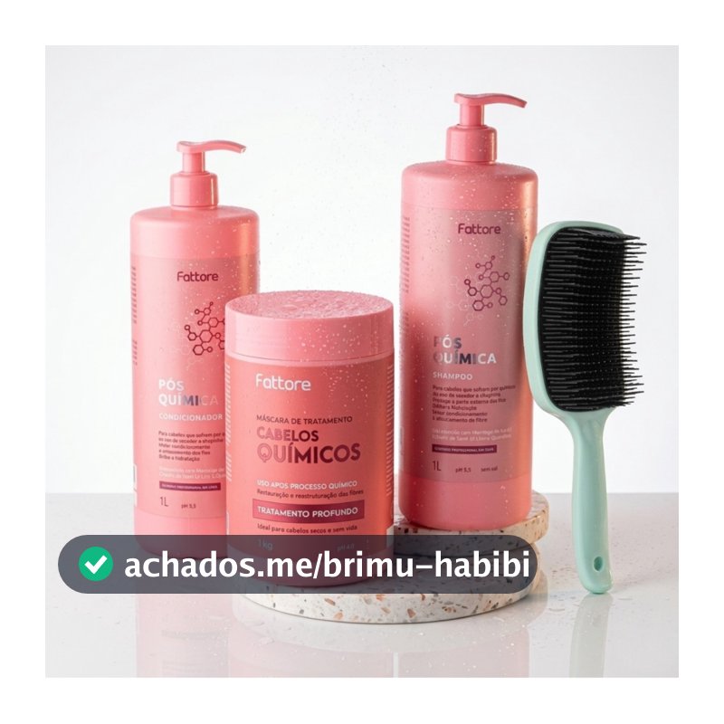 Fattore Kit Profissional Tratamento Pós-Química Shampoo e Condicionador 1L + Máscara 1KG + Escova Raquete