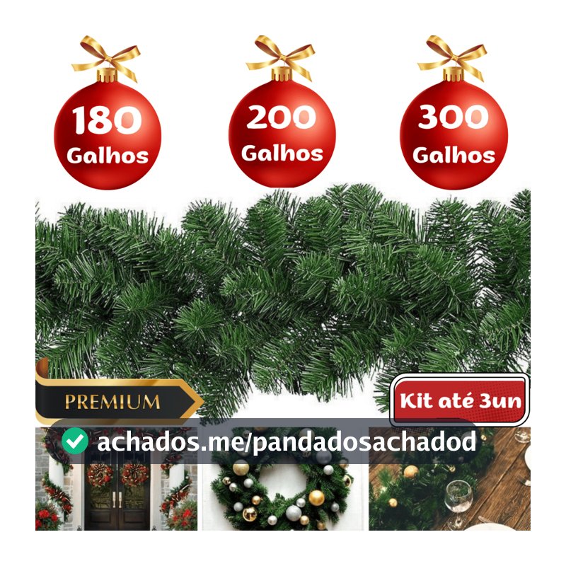 Festão Aramado Natal 300 200 180 Galhos até 2,7M Ramificado Grosso Decoração  Natalina Enfeite