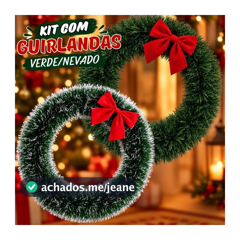 Guirlanda Festão Nevada Verde 33Cm Para Porta Com Laço Vermelho Enfeite De Natal Decoração Natalina