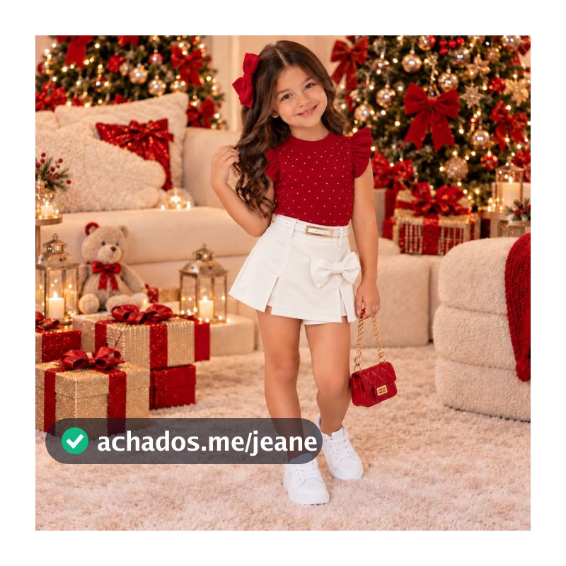 Conjunto Infantil Menina Cropped  Short Saia Bloguerinha Casual Fashion Look Natal Ano Novo Réveillon
