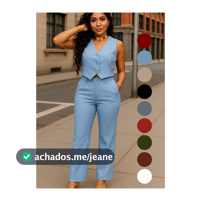Conjunto Alfaiataria Feminino Calça Pantalona e Colete para Trabalhar Social Moda Elegante