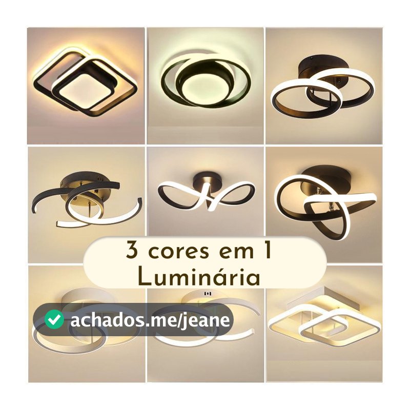 Luminária Plafon LED de Teto Moderna com 3 Cores de Luz Para Sala, Quarto, Hall e Ambientes Internos