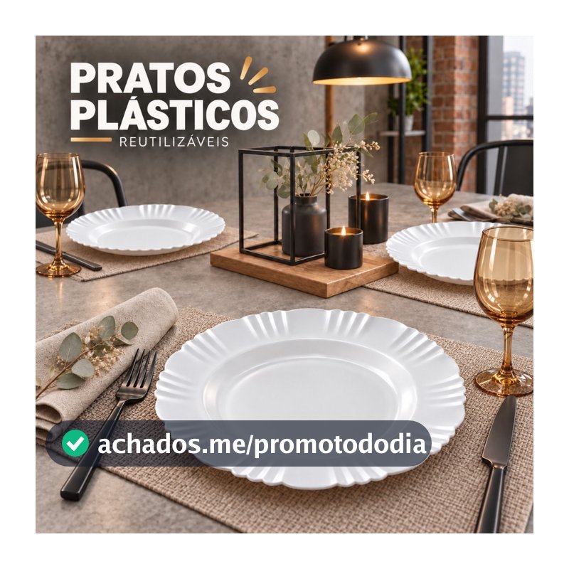 Kit Pratos de Plástico Reutilizáveis Resistentes – Jogo para Churrasco, Jantar e Festa