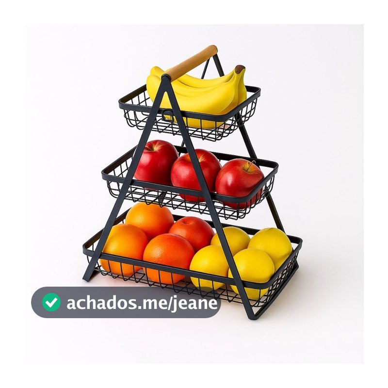 Fruteira De Mesa 3 Andares Organizador De Frutas Cesto Metal Aramado Multiuso Frutas Legumes 2 e 3 Andar
