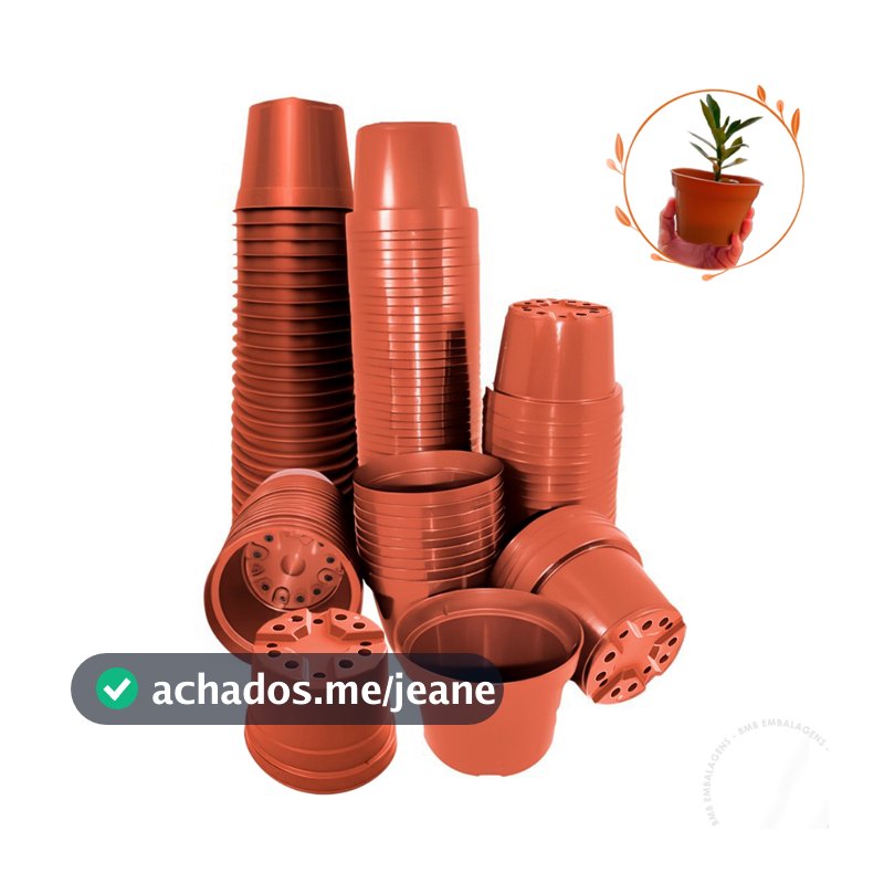 Kit 60 ou 100 Vasos Plástico Pote 11 Liso Marrom Terracota Plantas Flores Temperos Violeta Suculenta