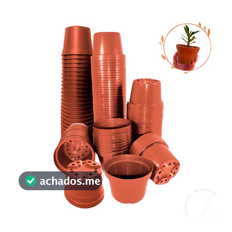 Kit 60 ou 100 Vasos Plástico Pote 11 Liso Marrom Terracota Plantas Flores Temperos Violeta Suculenta