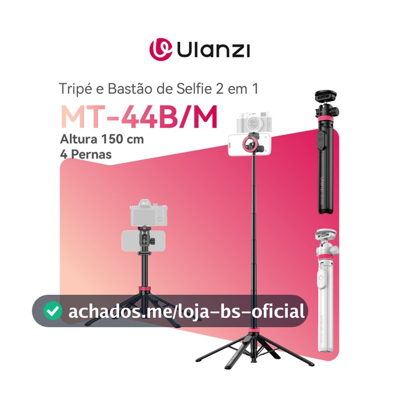 ULANZI MT-44B/MT-44M Tripé e Bastão de Selfie 2 em 1 Até 150 cm Controle Remoto Sem Fio, para Celular e Câmera