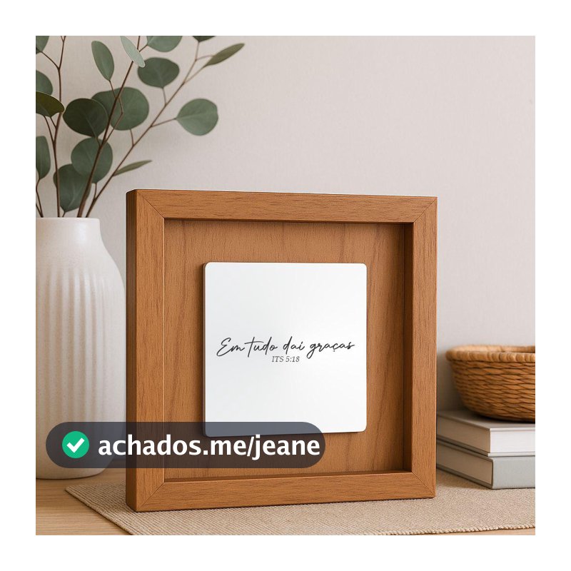 Quadro Decorativo em Madeira Quadrado 20x20 com Placa de Espelho Gravado com Frase Religiosa Sala Quarto Casa Decoração