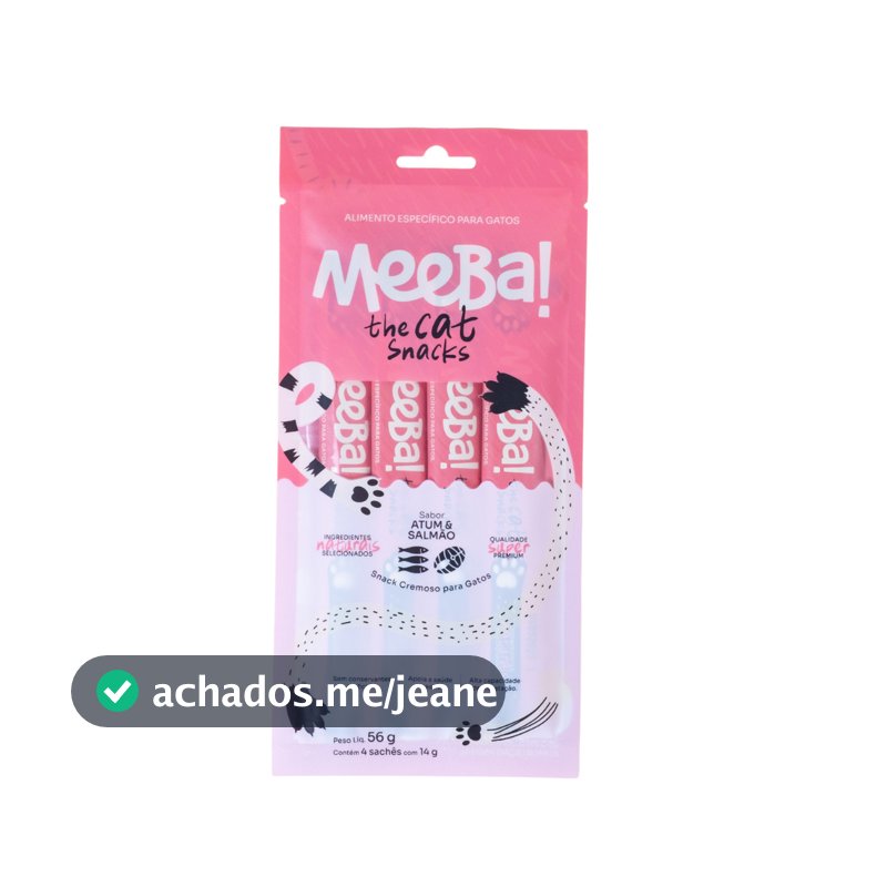 Alimento Natural Úmido P/ Hidratação de Gatos  Premium Cremoso Sabor Atum Salmão Tipo Churu Trully Meeba