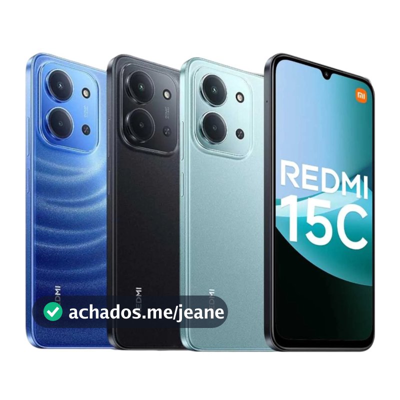 Smartphone Xiaomi Redmi 15C 4G 128GB 4GB RAM + 4GB Memoria Virtual 50MP 8MP Preto Verde Azul