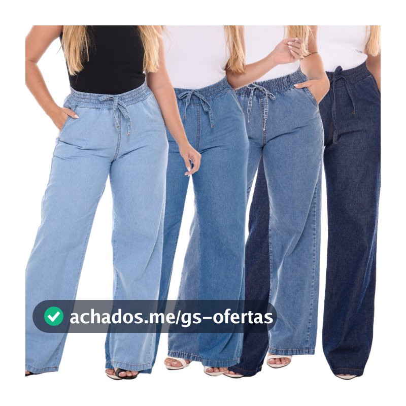 Calça Jeans Feminina Wide Leg Cintura Alta Pantalona Tecido Leve 100% Algodão