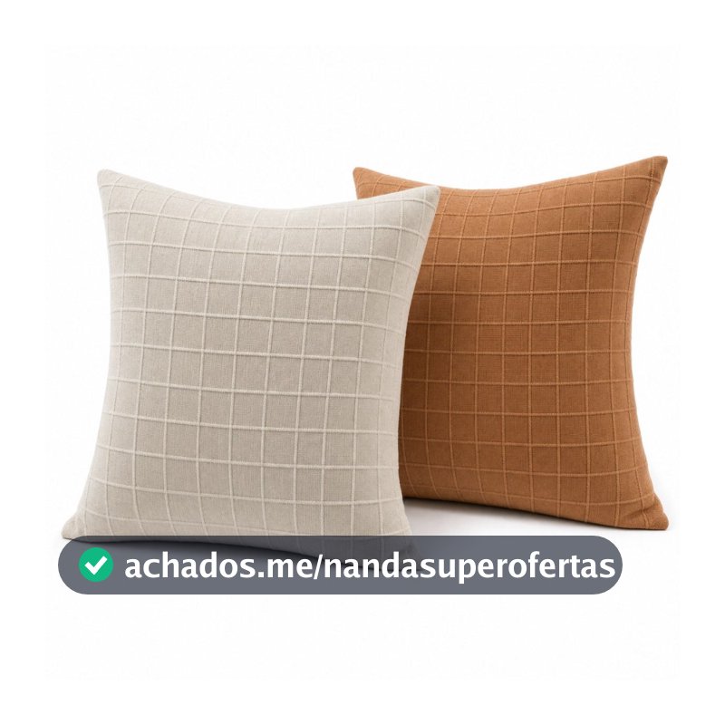 Capa de Almofada 40x40 Kit 2 Unidades Linho Textura Quadriculada Decorativa Sofá Sala Quarto
