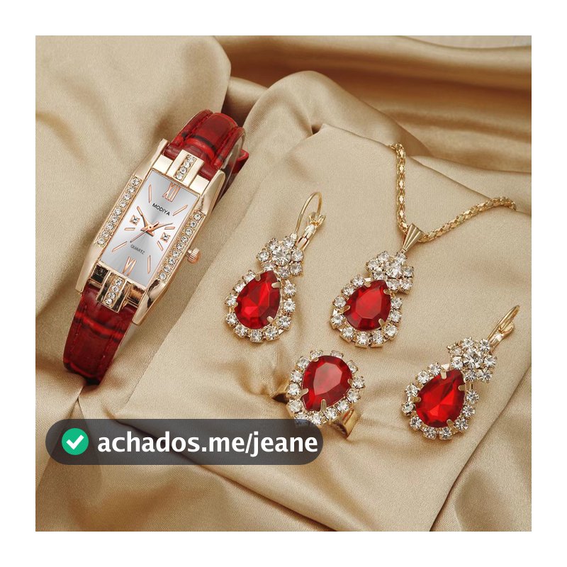 Conjunto Feminino Relógio Feminino Colar Brincos Anel Set Moda Pulseira De Couro Relógio De Quartzo Feminino