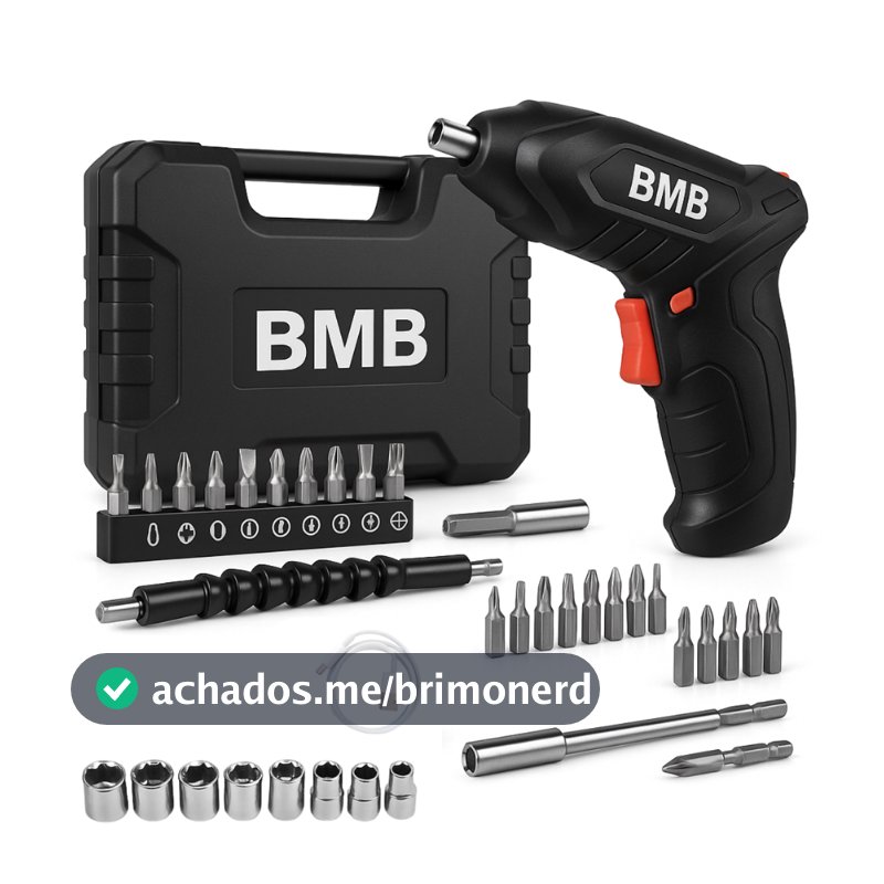Parafusadeira e Furadeira Sem Fio à Bateria com Kit 48 Peças Carregamento USB Dupla Posição Bivolt