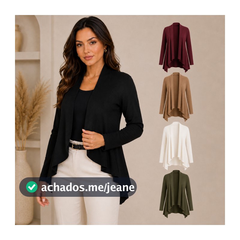 Blusa Casaquinho Cacharrel Cardigan Casual Canelado Feminino Manga Longa Kimono Leve Para o Dia a Dia