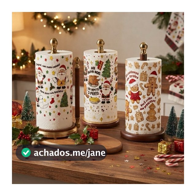 Papel Toalha de Natal Tripla folha Decoração 8 metros 40 guardanapos Natalinos Papai noel Bolachas