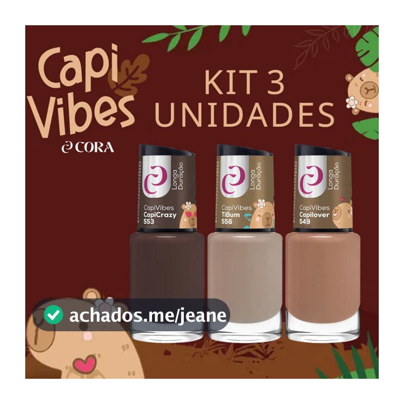Esmaltes CapiVibes Cora Kit 3 Cores - 10ml - Longa Duração