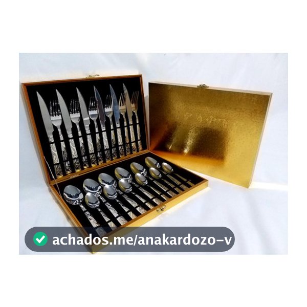 Jogo Faqueiro Inox 24 Peças C/ Detalhes Dourado + Maleta