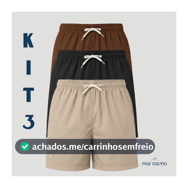 KIT 3 SHORT ELASTANO PREMIUM MASCULINO 3 BOLSOS ACADEMIA CORRIDA PRAIA PISCINA