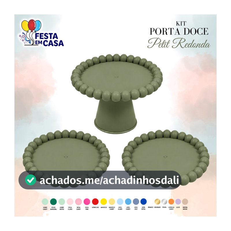 KIT  3 PEÇAS PORTA DOCE + BANDEJA  - DIVERSAS CORES