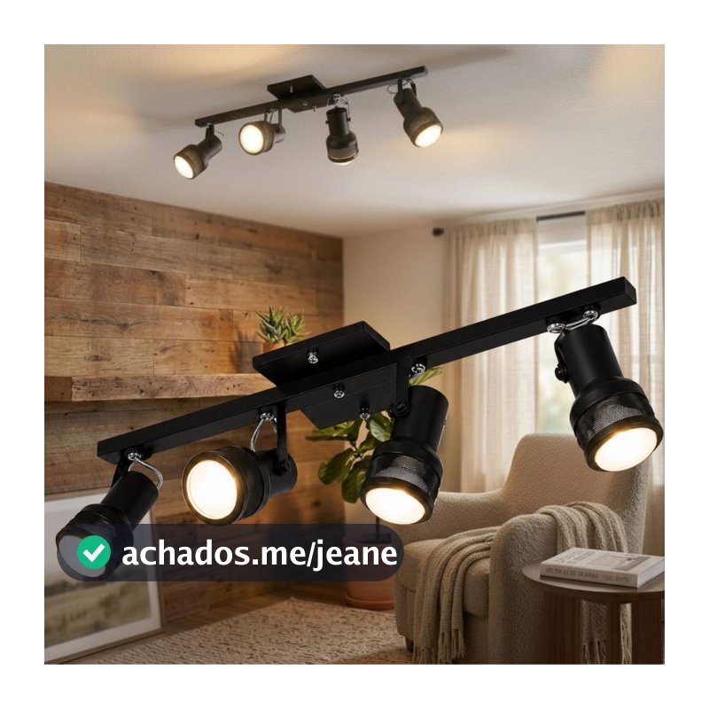 Luminária De Teto Spot Trilho Sobrepor Alumínio Direcionavel Industrial 4 Lâmpadas 110/220 Volts