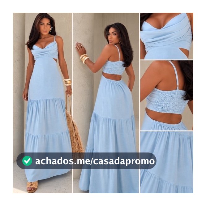 Vestido Longo Feminino Viscossarja Decote Drapeado Costas Abertas Alcinha Soltinho Elegante Verão