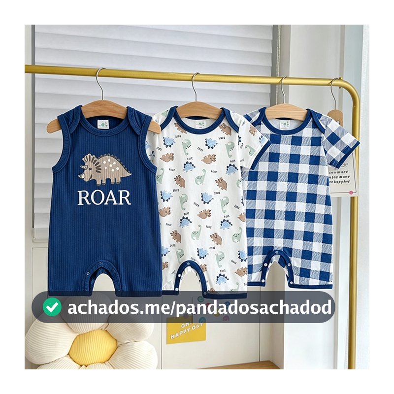 Conjunto de 3 peças de macacão para bebê 100% algodão material confortável série tricerátops
