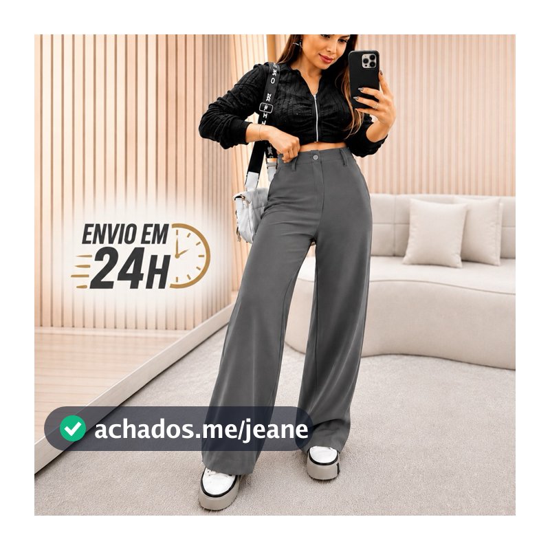 Calça Pantalona Feminina Alfaiataria Cintura Alta Wide Leg Premium Com Bolso Promoção