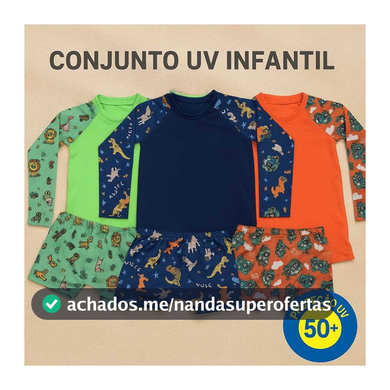 Conjunto Infantil Menino Camisa UV Manga Longa + Sunga Boxer para Praia/Piscina