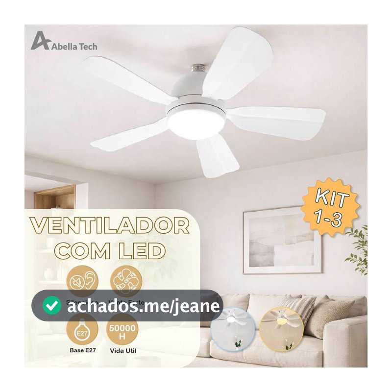 Ventilador de Teto LED 60W 80W 100W Lâmpada E27 Controle Remoto Bivolt Luminária ECO Bivolt