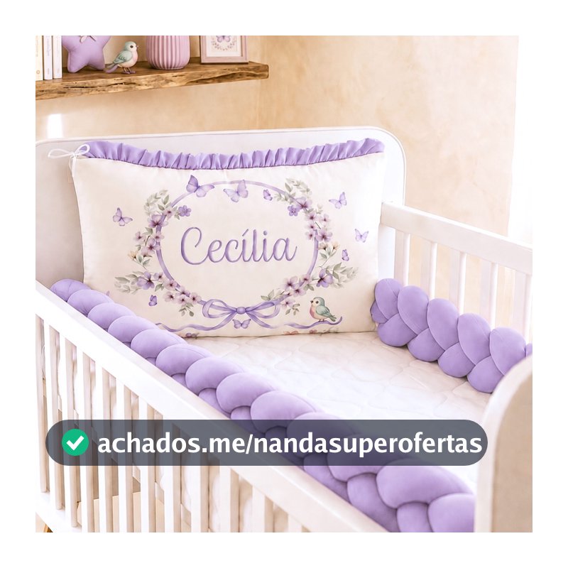 Kit Berço Personalizado Completo Protetor 3 Peças Berço Americano Mini Berço Menina Borboletas Lilás