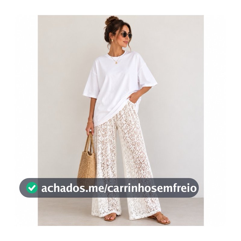 Calça Renda Feminina Pantalona Sem Forro Cintura Elástica Transparente Moda Tendência