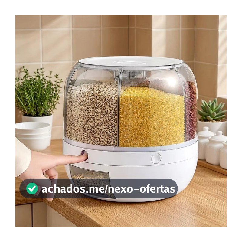 Dispenser De Arroz Rotativo Organizador De Alimentos Secos Grande Porta Cereais E Graos Recipiente Cozinha Vertical