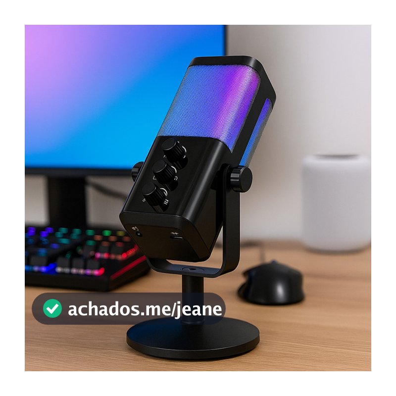 Microfone Gamer RGB Cardioide RGB com Controle de Volume Tipo C P2 MC847