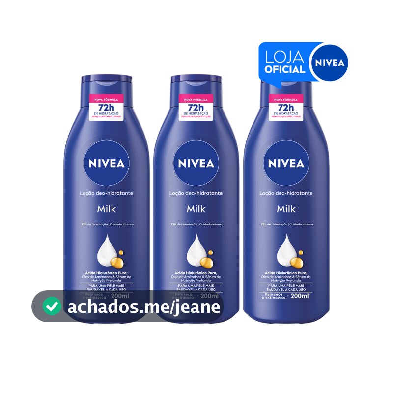 NIVEA Loção Hidratante Milk Pele Seca a Extrasseca 200ml - 3 Unidades