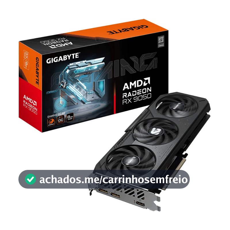 Placa de Vídeo Gigabyte AMD Radeon RX 9050 Gaming OC, 8GB, GDDR6, FSR, Ray Tracing, GV-R9050GAMING OC-8GD