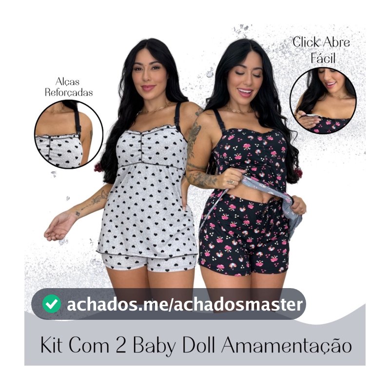 kit 2 Baby Doll Amamentação Gestante Confortável Click Abertura Seguro lactante