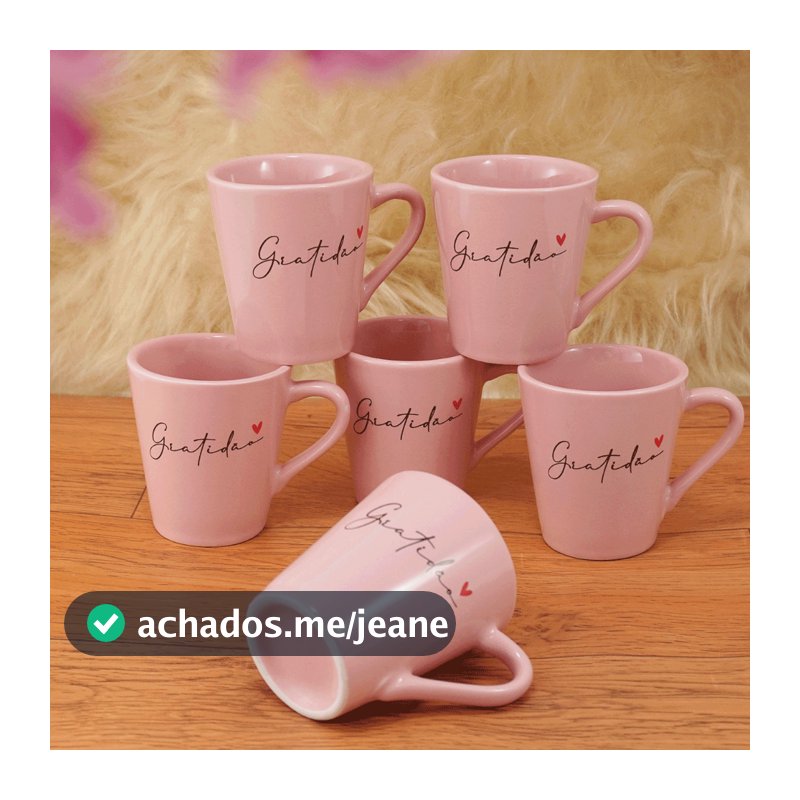 Jogo  Xícaras / Canecas Porcelana Café Chá 120 ml Gratidão Rosa Spot