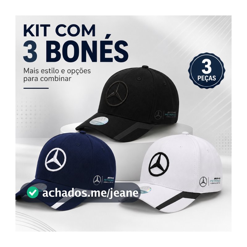 Kit 3 Bonés Mercedes AMG Petronas Aba Curva Ajustável Unissex 6 Cores Estilo Esportivo