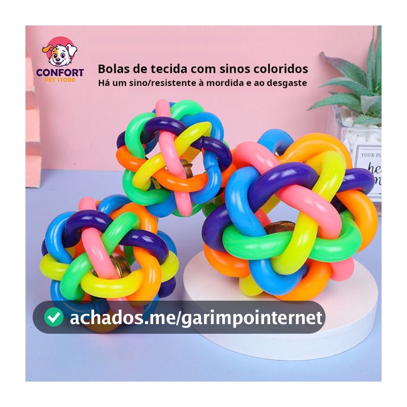 Bola de brinquedo para animais de estimação, bola colorida com sino