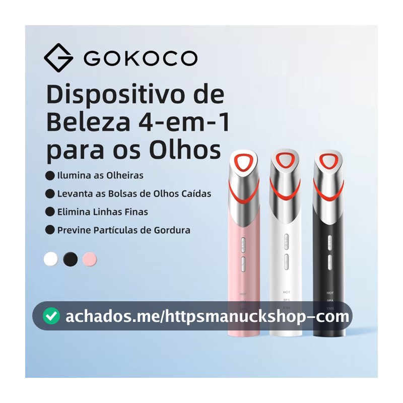GOKOCO Massageador para Olhos 4 em 1 com EMS, LED, Compressa Quente e Vibração, Recarregável USB-C