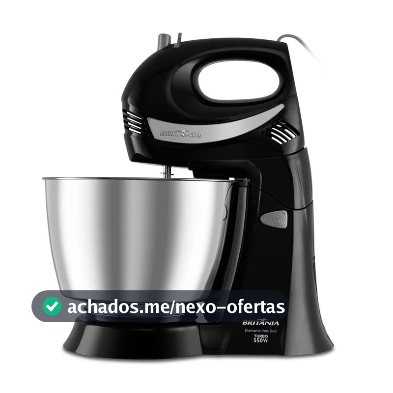 Batedeira Britânia Diamante Inox Turbo Duo 127v 4,3 Litros 4 Velocidades + Turbo 550W Preto