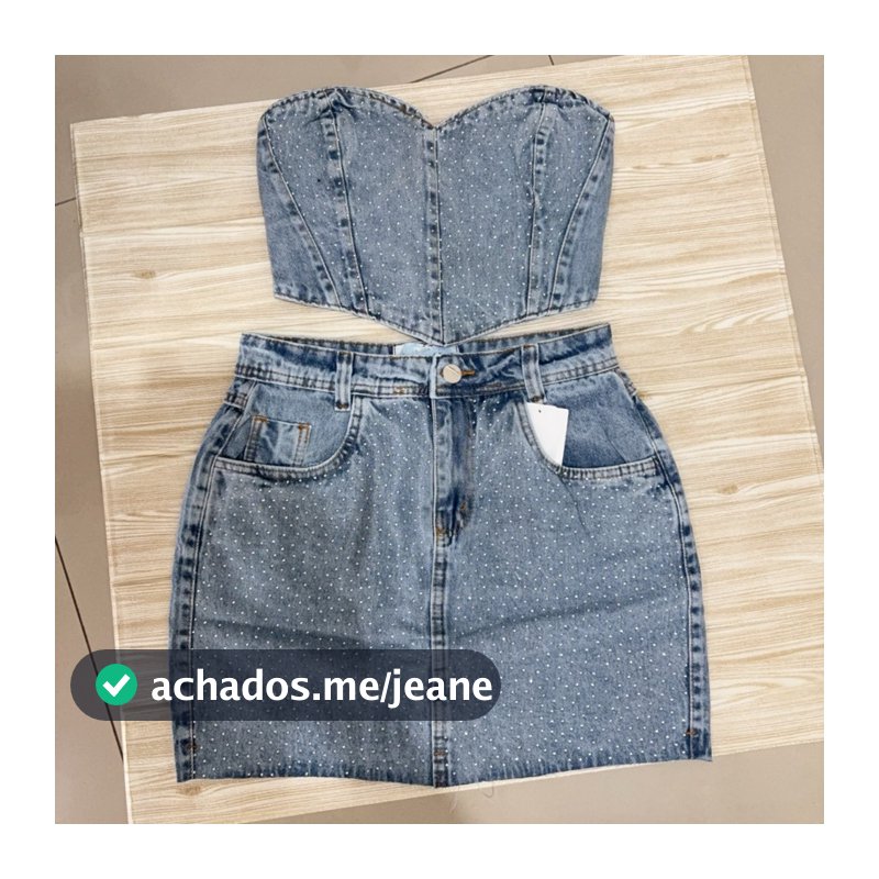 feminina conjunto jeans briliho top com saia3010/top saia 8340