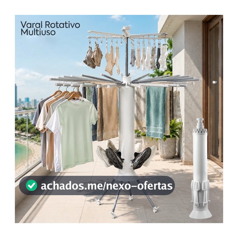 Varal Retrátil de Chão Vertical Inox com Rodinhas Organizador de Roupas Cabideiro Multiuso para Casa e Apartamento