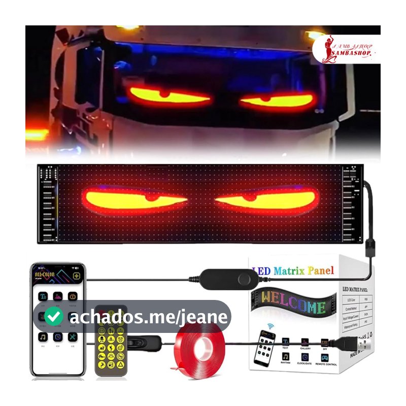 Painel Led Para Carro Display Olhos Programável Dinâmico Com Rolagem De Texto Flexível Dobrável Prova d'água