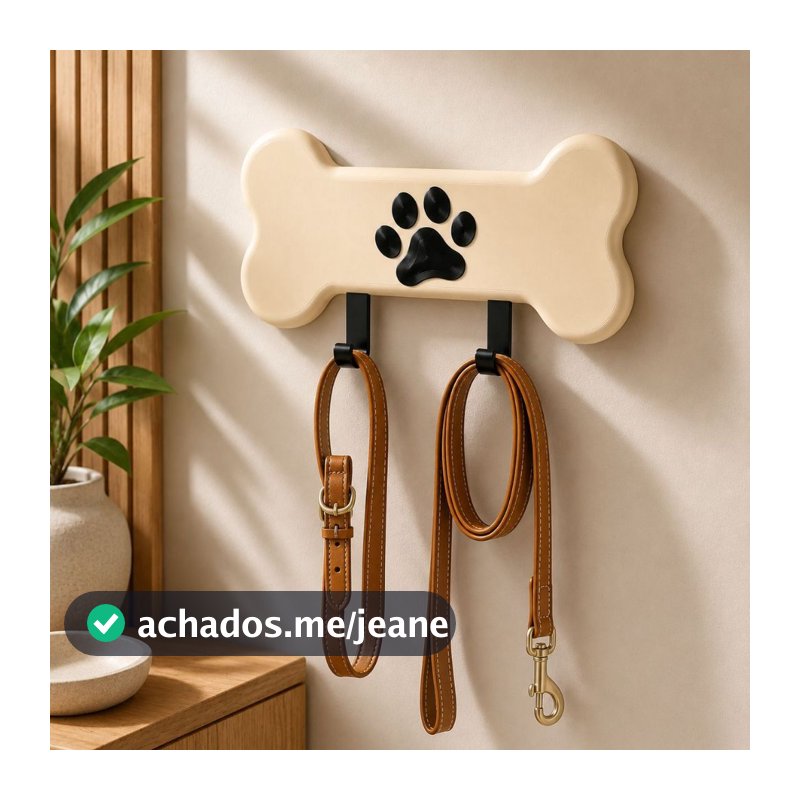 Porta Coleira e Guia Pet Osso Decorativo Cachorro