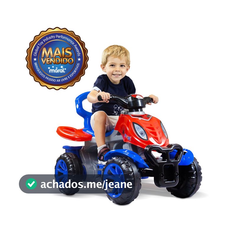 Carrinho de Passeio Quadriciclo Infantil Maral Com Pedal Buzina Empurrador Motoquinha Spider