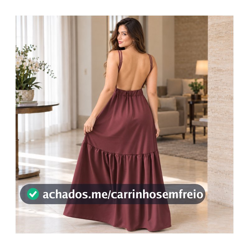 Vestido Decote Costas Nuas com Bojo Longo Feminino com Alças Regulaveis