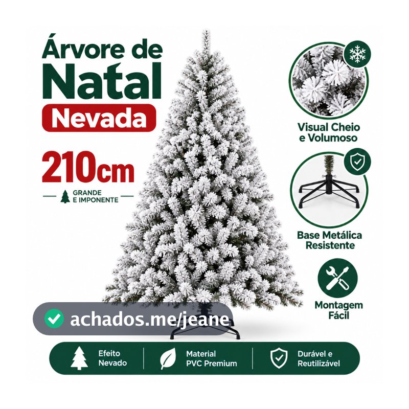 Árvore de Natal 210cm Pinheiro Artificial com Efeito Nevado Cheia e Volumosa com Base Metálica