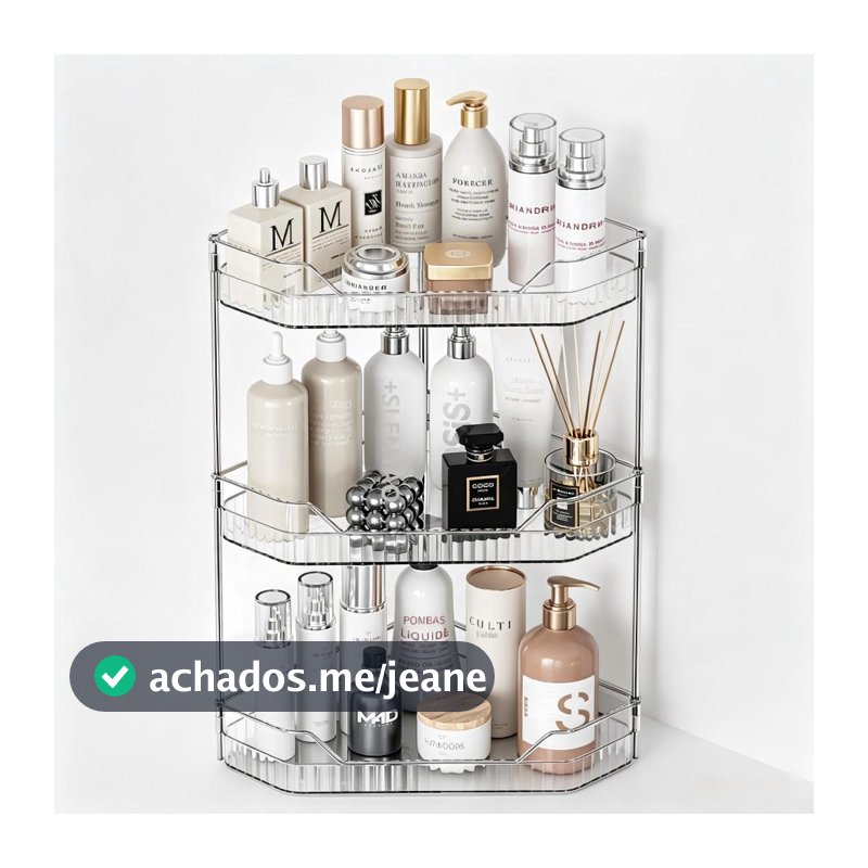 Organizador de Canto Multicamadas em Acrílico Transparente com Textura Listrada, Organizador de Maquiagem e Cosméticos p